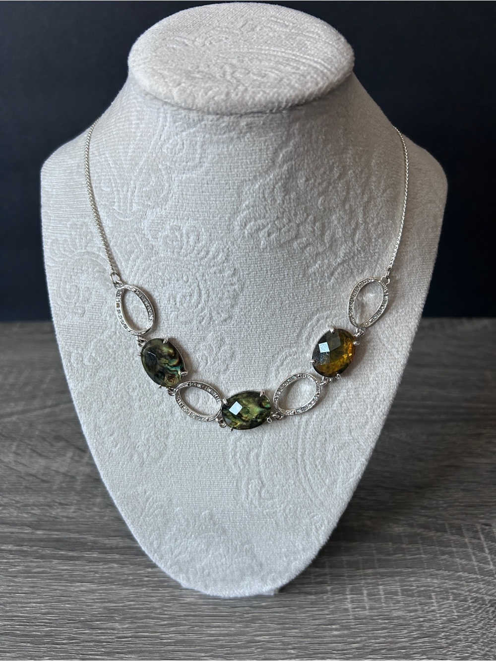 Faceted Green and Amber Stone Silver-Accent Necklace